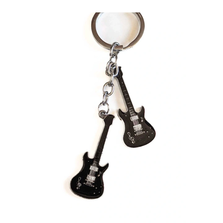 Siyah İki Gitarlı Metal Anahtarlık
