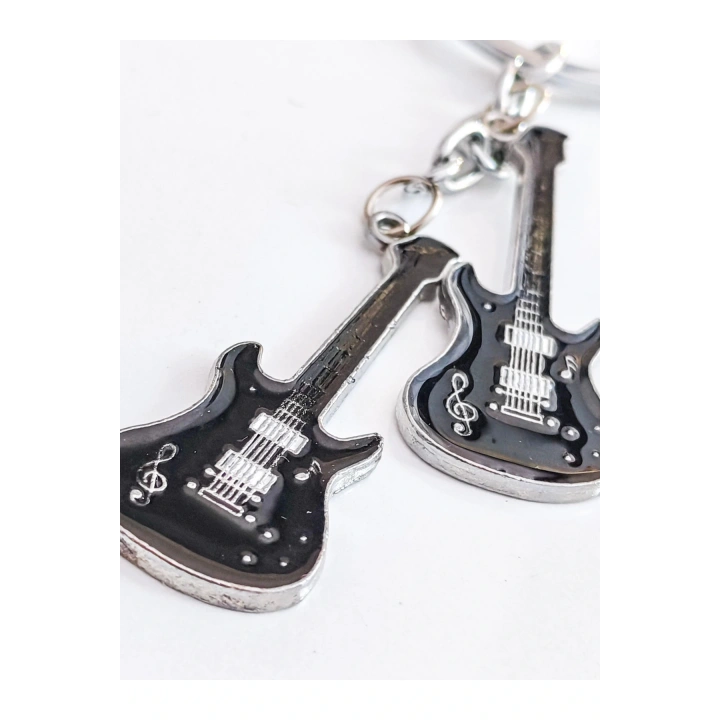 Siyah İki Gitarlı Metal Anahtarlık
