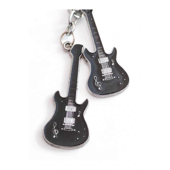 Siyah İki Gitarlı Metal Anahtarlık