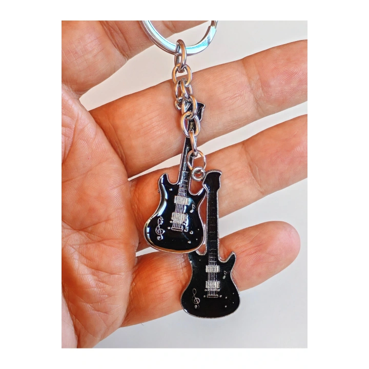 Siyah İki Gitarlı Metal Anahtarlık