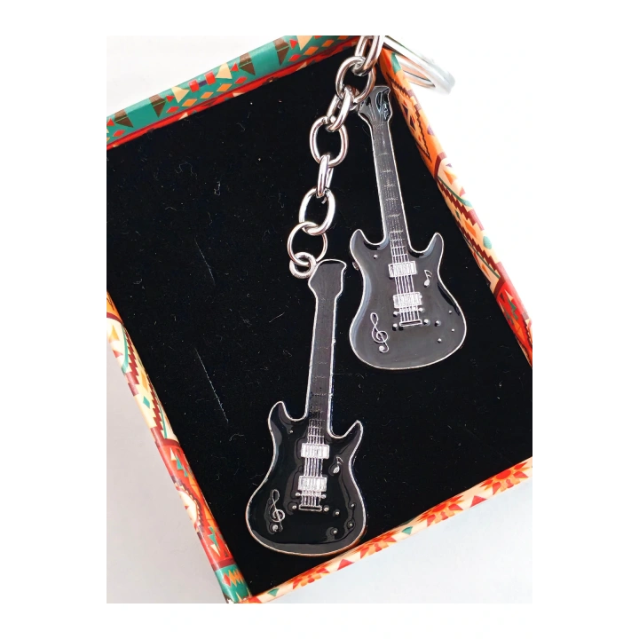 Siyah İki Gitarlı Metal Anahtarlık