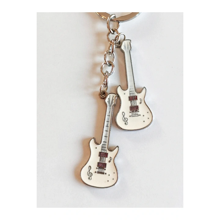 Beyaz İki Gitarlı Metal Anahtarlık