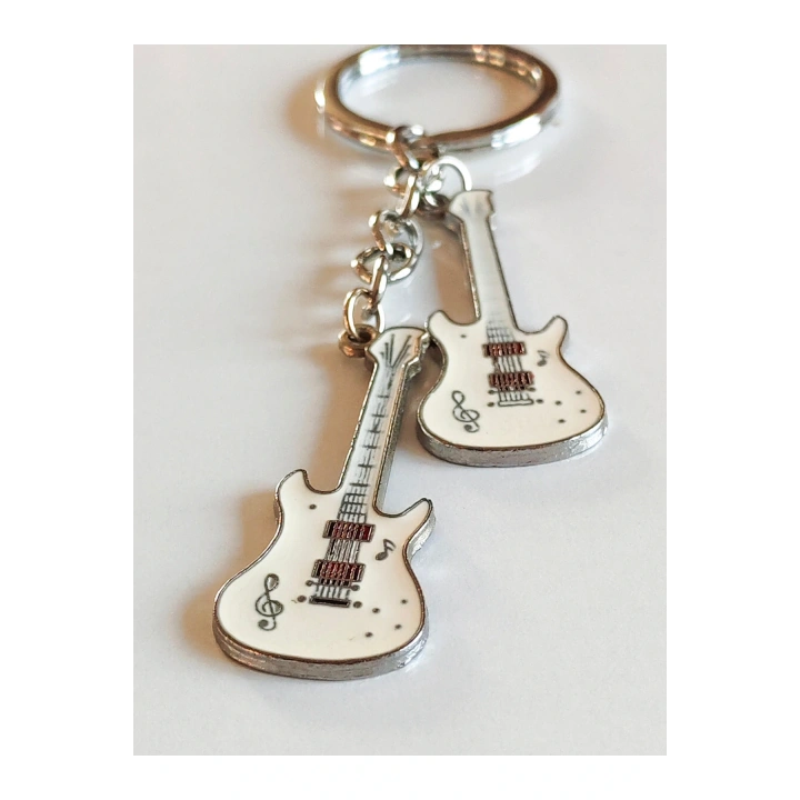 Beyaz İki Gitarlı Metal Anahtarlık