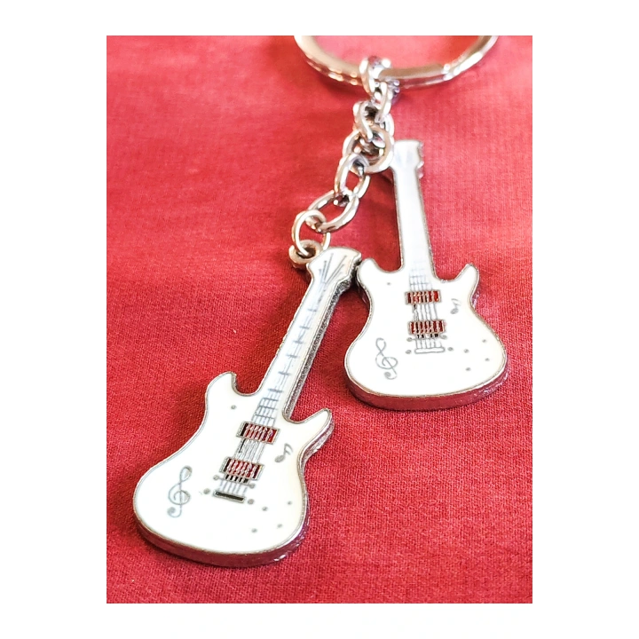 Beyaz İki Gitarlı Metal Anahtarlık