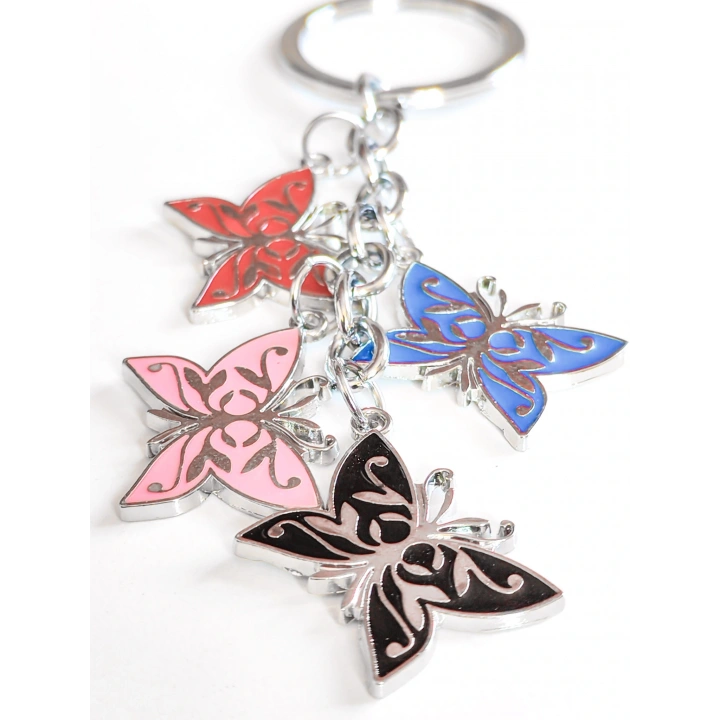 Renkli Kelebeklerden Oluşan Metal Anahtarlık