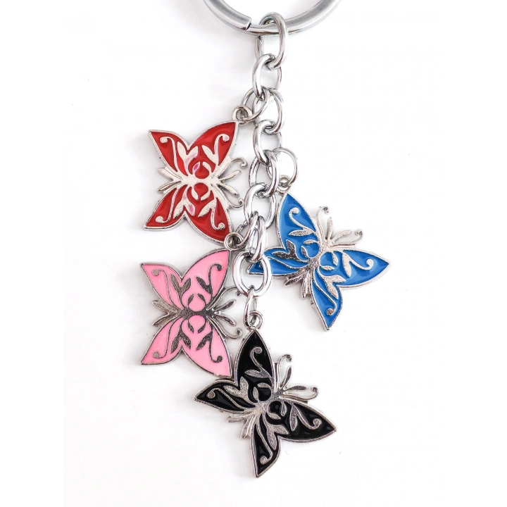 Renkli Kelebeklerden Oluşan Metal Anahtarlık