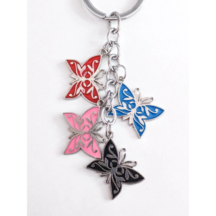 Renkli Kelebeklerden Oluşan Metal Anahtarlık