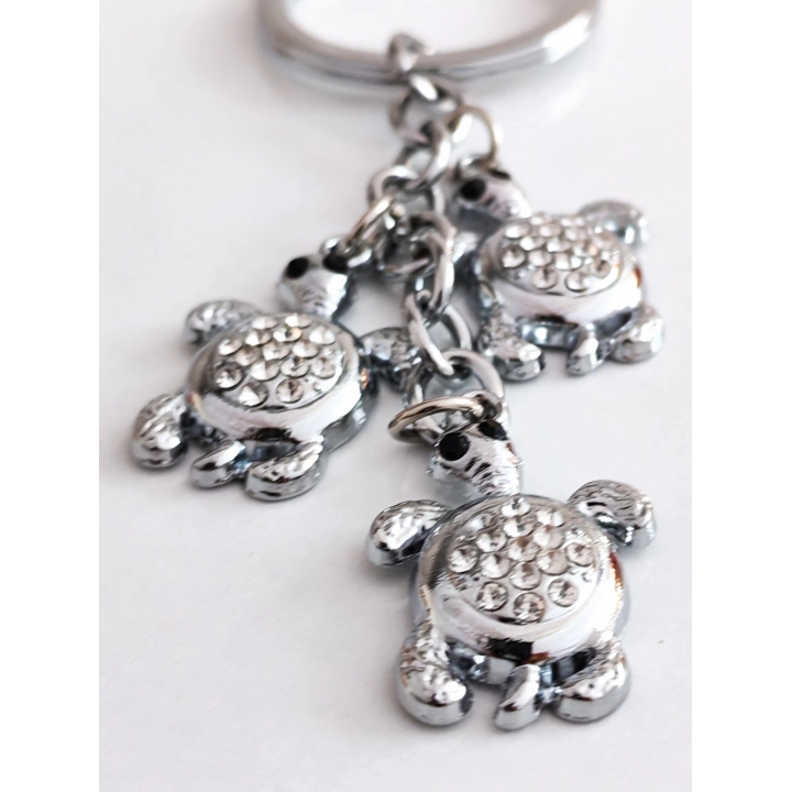 Gümüş Renkli Kaplumbağalar Metal Anahtarlık