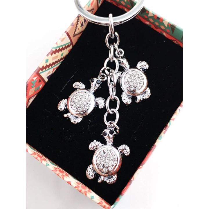 Gümüş Renkli Kaplumbağalar Metal Anahtarlık