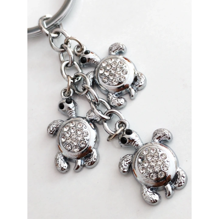 Gümüş Renkli Kaplumbağalar Metal Anahtarlık