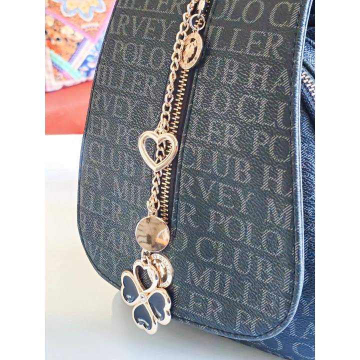 Kalpli Altın Rengi Yonca Modelli Çanta Süsü