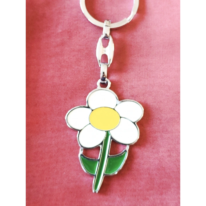Beyaz ve Yeşil Papatya Metal Anahtarlık