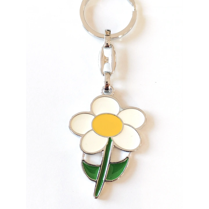 Beyaz ve Yeşil Papatya Metal Anahtarlık