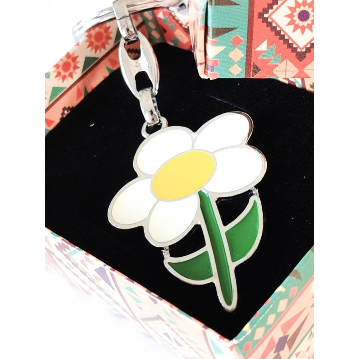 Beyaz ve Yeşil Papatya Metal Anahtarlık