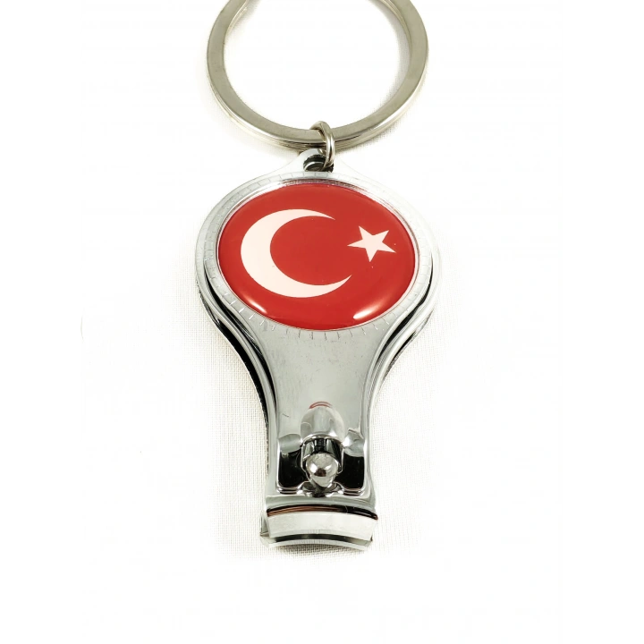 Türk Bayrağı Desenli Tırnak Makaslı Metal Anahtarlık