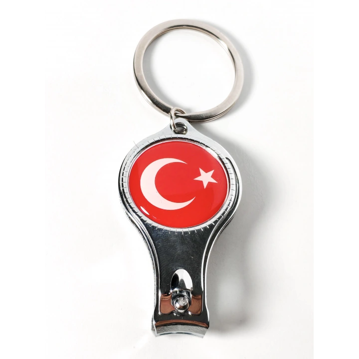 Türk Bayrağı Desenli Tırnak Makaslı Metal Anahtarlık