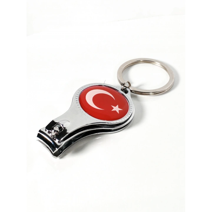 Türk Bayrağı Desenli Tırnak Makaslı Metal Anahtarlık