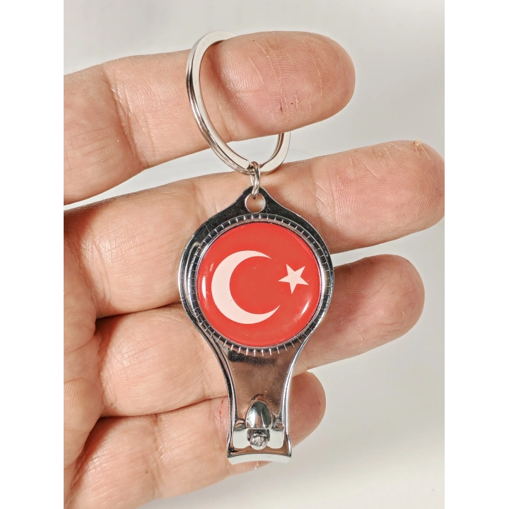 Türk Bayrağı Desenli Tırnak Makaslı Metal Anahtarlık