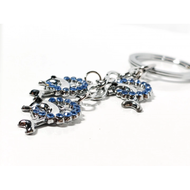 Mavi Taşlı Yunus Balıklı Metal Anahtarlık