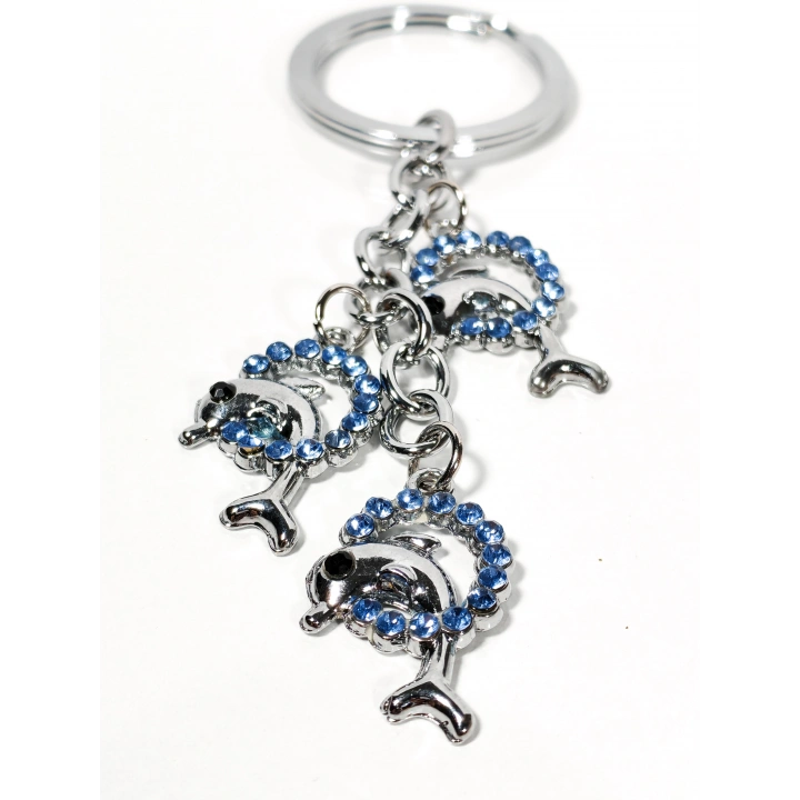Mavi Taşlı Yunus Balıklı Metal Anahtarlık