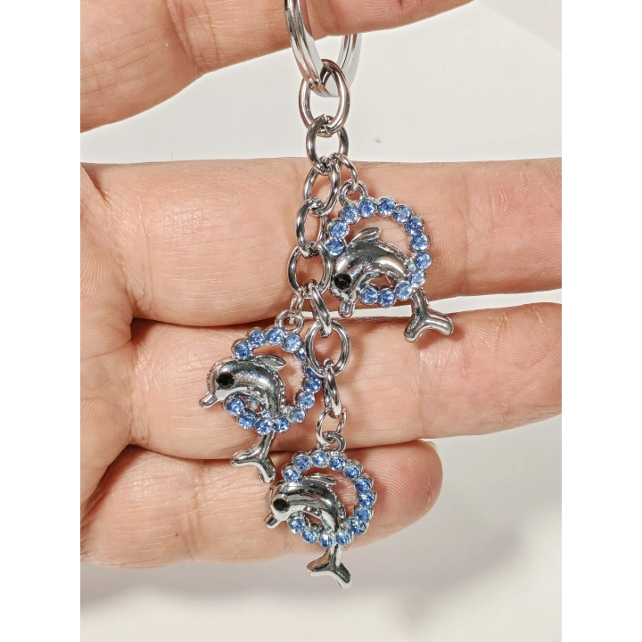 Mavi Taşlı Yunus Balıklı Metal Anahtarlık