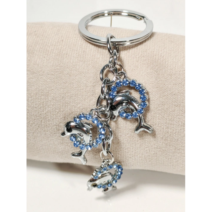 Mavi Taşlı Yunus Balıklı Metal Anahtarlık