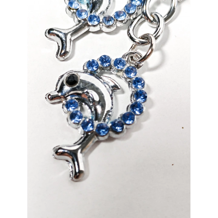 Mavi Taşlı Yunus Balıklı Metal Anahtarlık