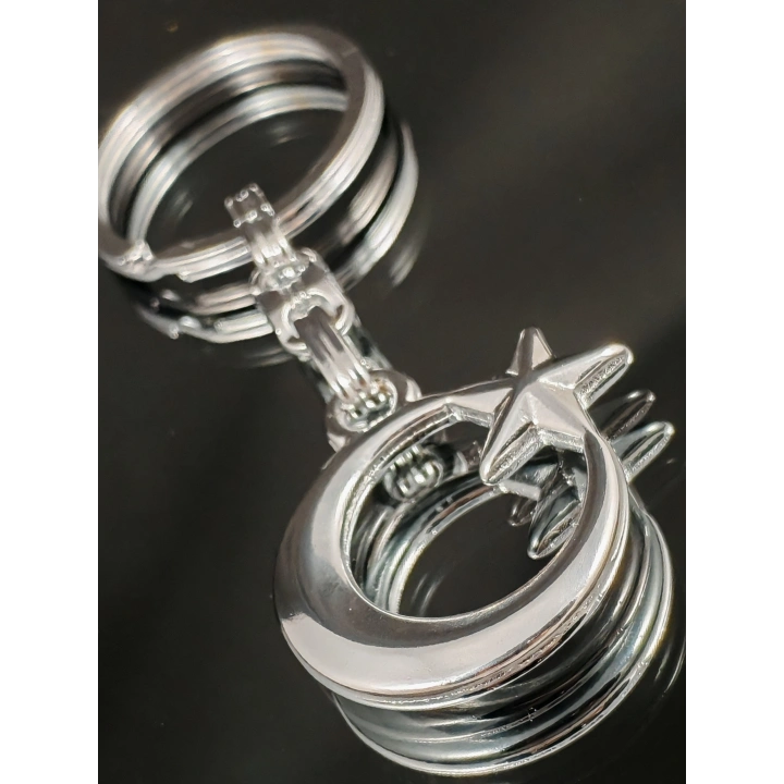 Gümüş Renkli Ay Yıldızlı 3 Boyutlu Metal Anahtarlık