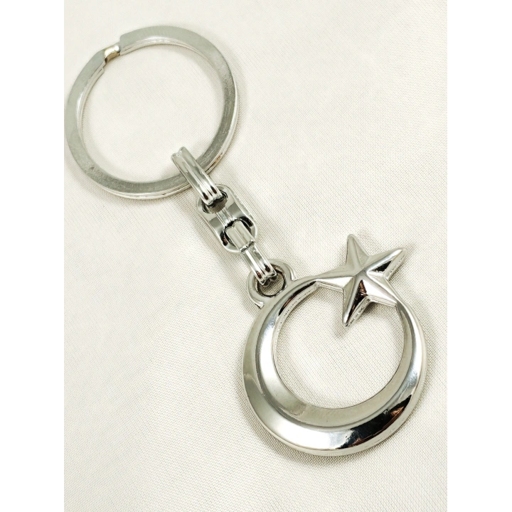 Gümüş Renkli Ay Yıldızlı 3 Boyutlu Metal Anahtarlık