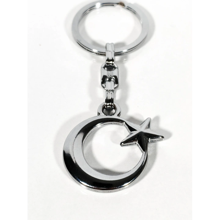 Gümüş Renkli Ay Yıldızlı 3 Boyutlu Metal Anahtarlık