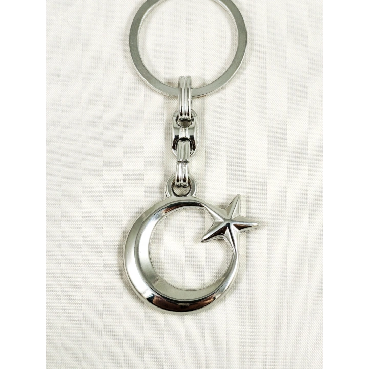 Gümüş Renkli Ay Yıldızlı 3 Boyutlu Metal Anahtarlık