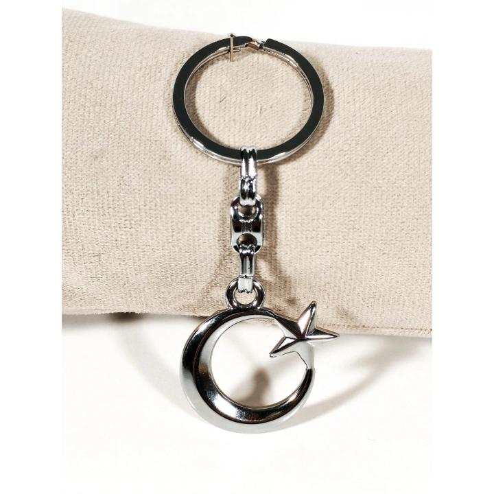 Gümüş Renkli Ay Yıldızlı 3 Boyutlu Metal Anahtarlık