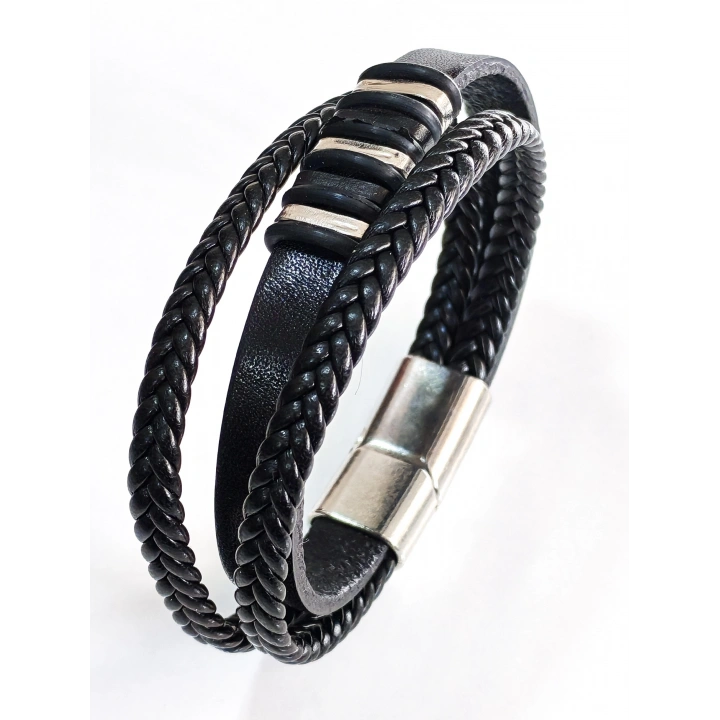 Siyah Deri Erkek Bileklik - Sevgililer Günü Hediyesi
