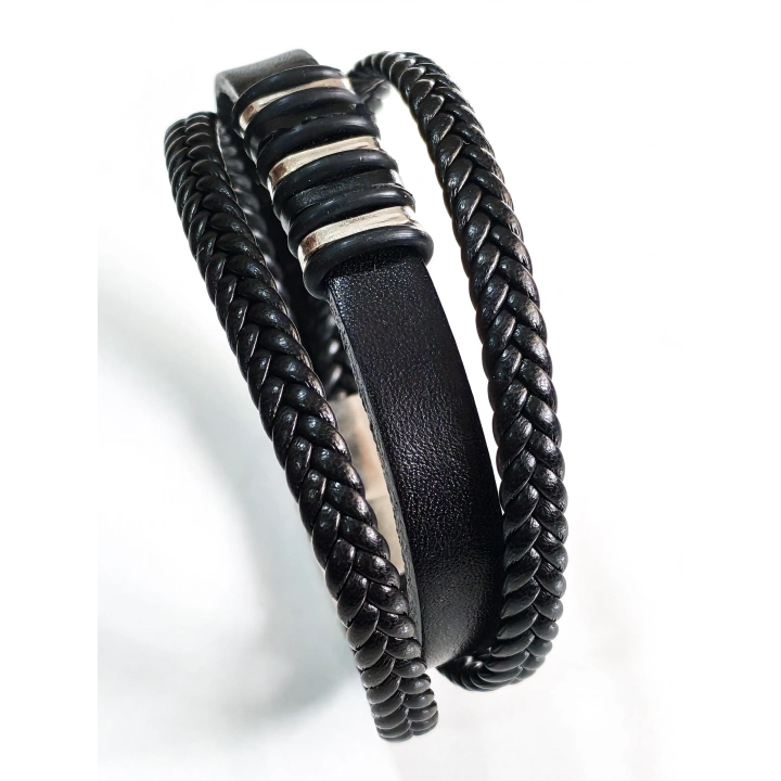 Siyah Deri Erkek Bileklik - Sevgililer Günü Hediyesi