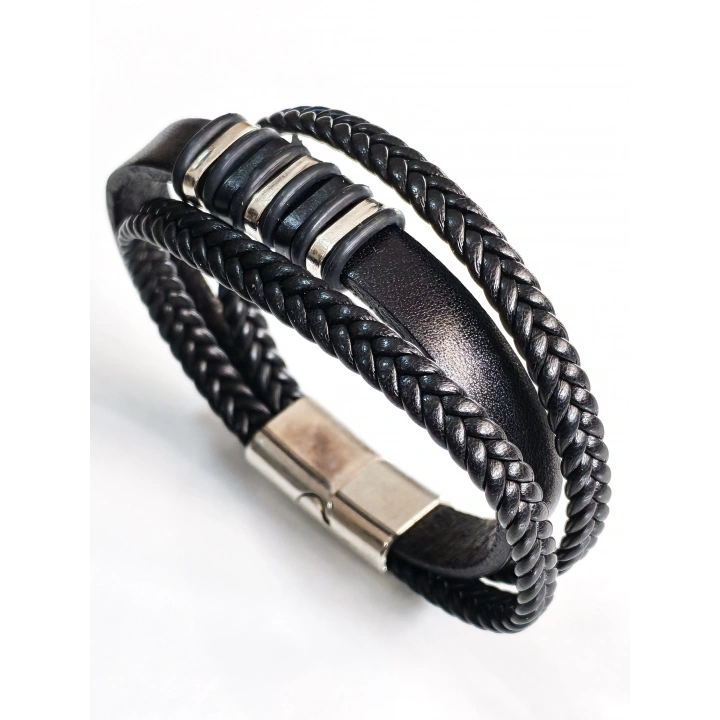 Siyah Deri Erkek Bileklik - Sevgililer Günü Hediyesi