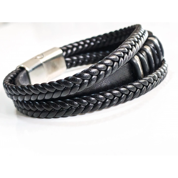 Siyah Deri Erkek Bileklik - Sevgililer Günü Hediyesi