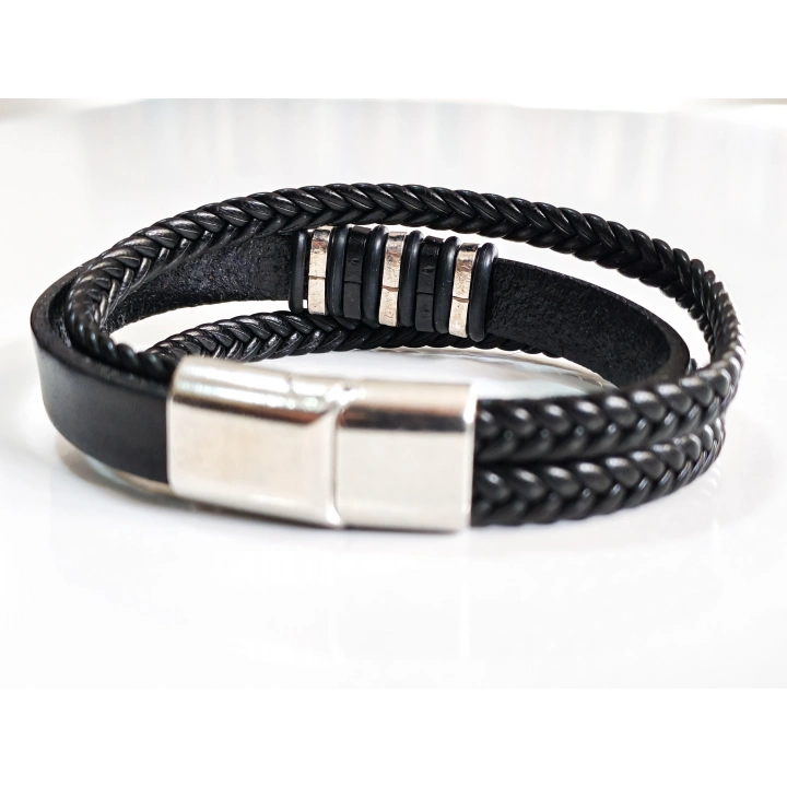Siyah Deri Erkek Bileklik - Sevgililer Günü Hediyesi