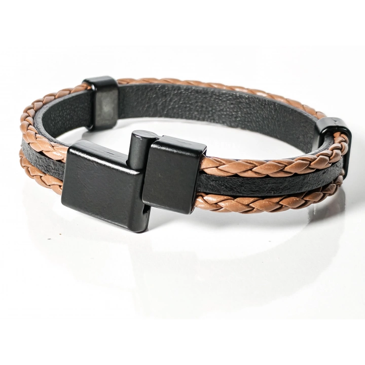 Kahverengi Örme Erkek Deri Bileklik