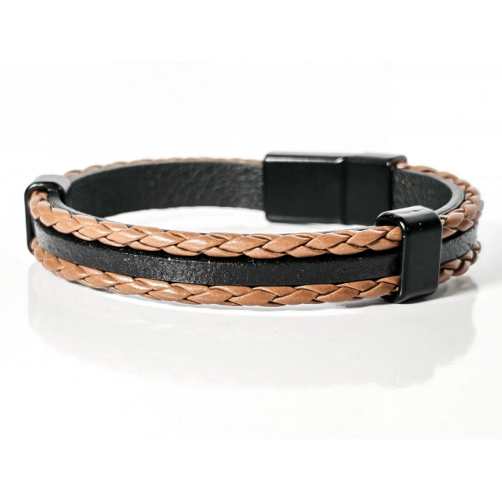 Kahverengi Örme Erkek Deri Bileklik