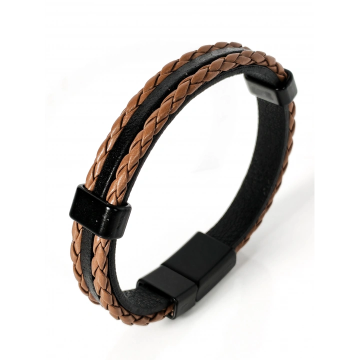 Kahverengi Örme Erkek Deri Bileklik