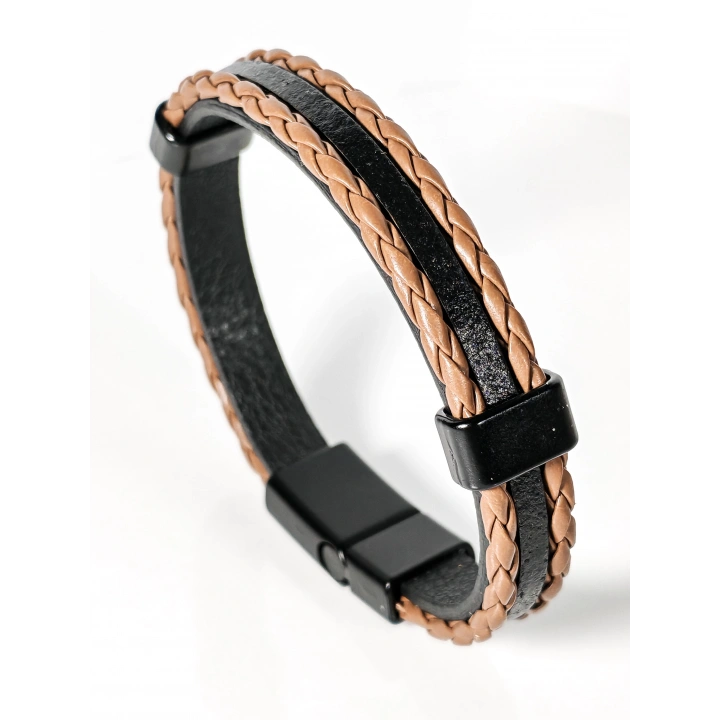 Kahverengi Örme Erkek Deri Bileklik