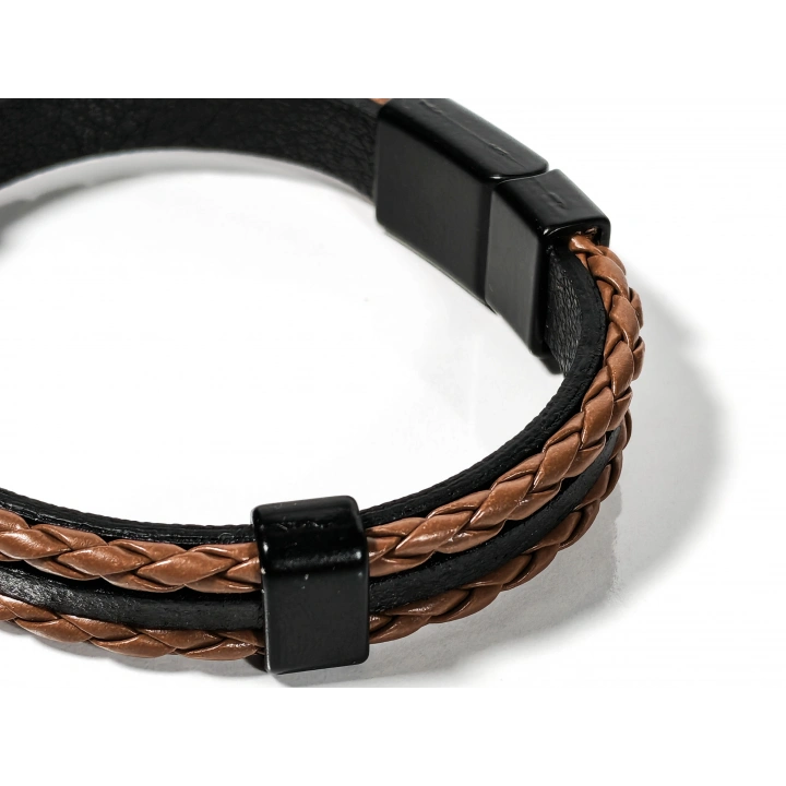 Kahverengi Örme Erkek Deri Bileklik