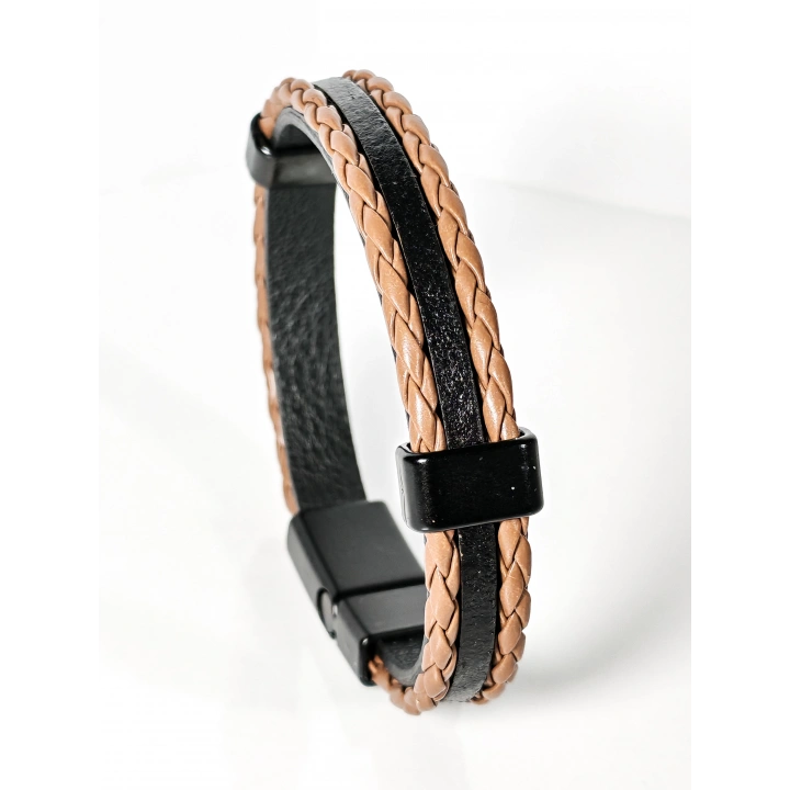 Kahverengi Örme Erkek Deri Bileklik