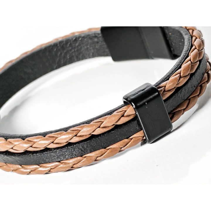 Kahverengi Örme Erkek Deri Bileklik