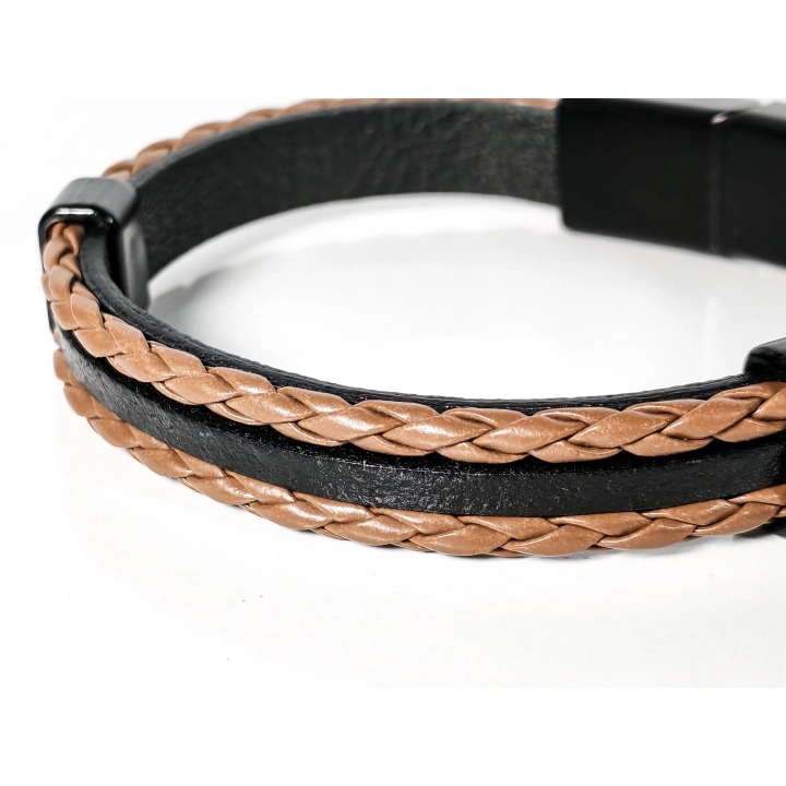Kahverengi Örme Erkek Deri Bileklik