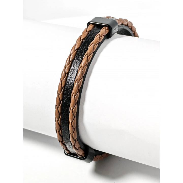 Kahverengi Örme Erkek Deri Bileklik