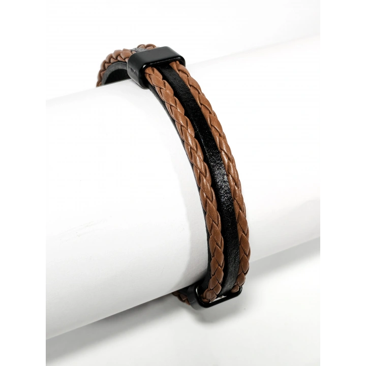 Kahverengi Örme Erkek Deri Bileklik