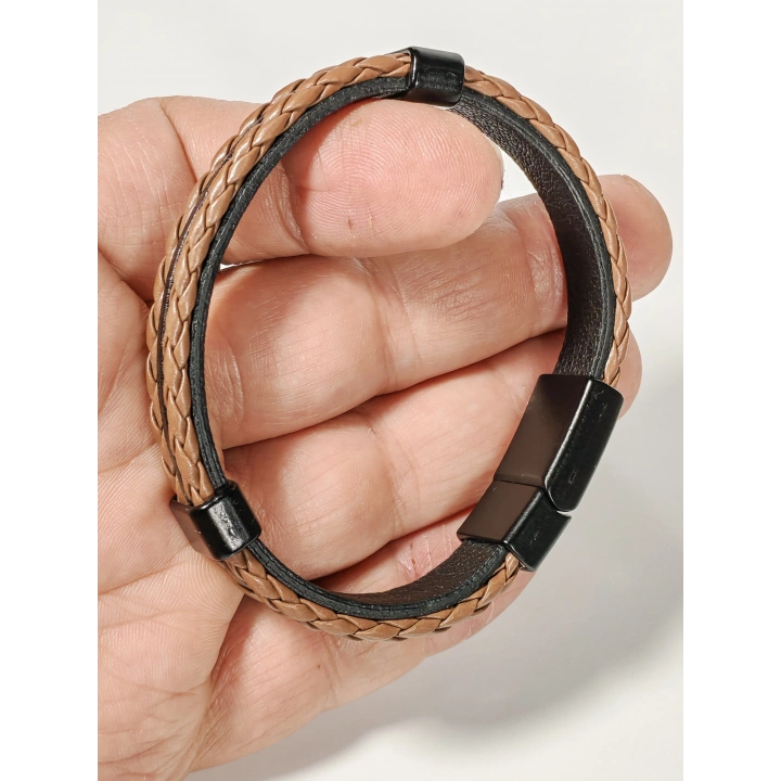 Kahverengi Örme Erkek Deri Bileklik
