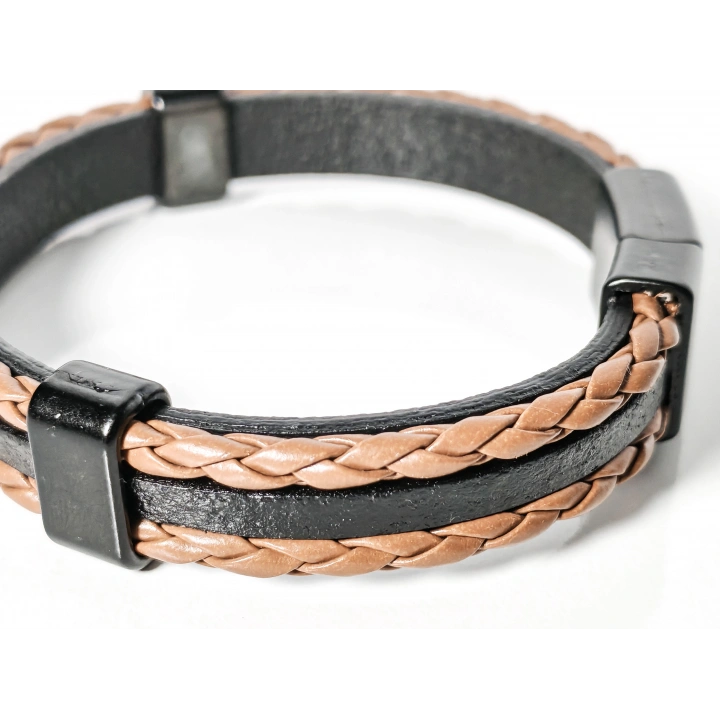 Kahverengi Örme Erkek Deri Bileklik