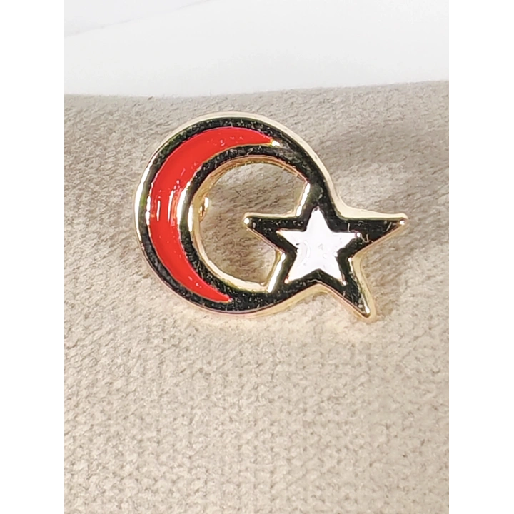 Kırmızı Ay beyaz Yıldızlı Metal Rozet